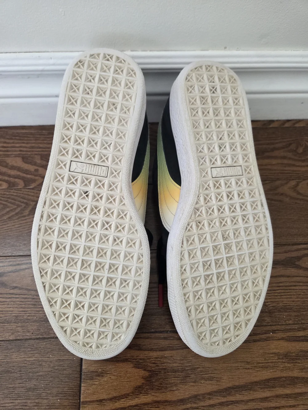 Puma X 2K Men  Black Suede Sneaker with Green & Yellow Accent 8.5